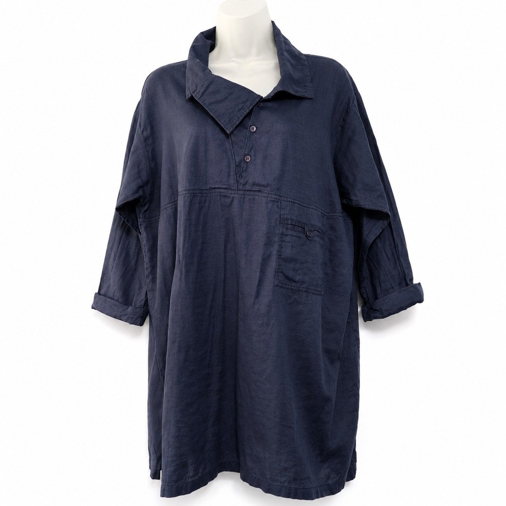Lacoste Dress Top Womens XL Navy Poplin Oversized Button Lagenlook Chic Coastal